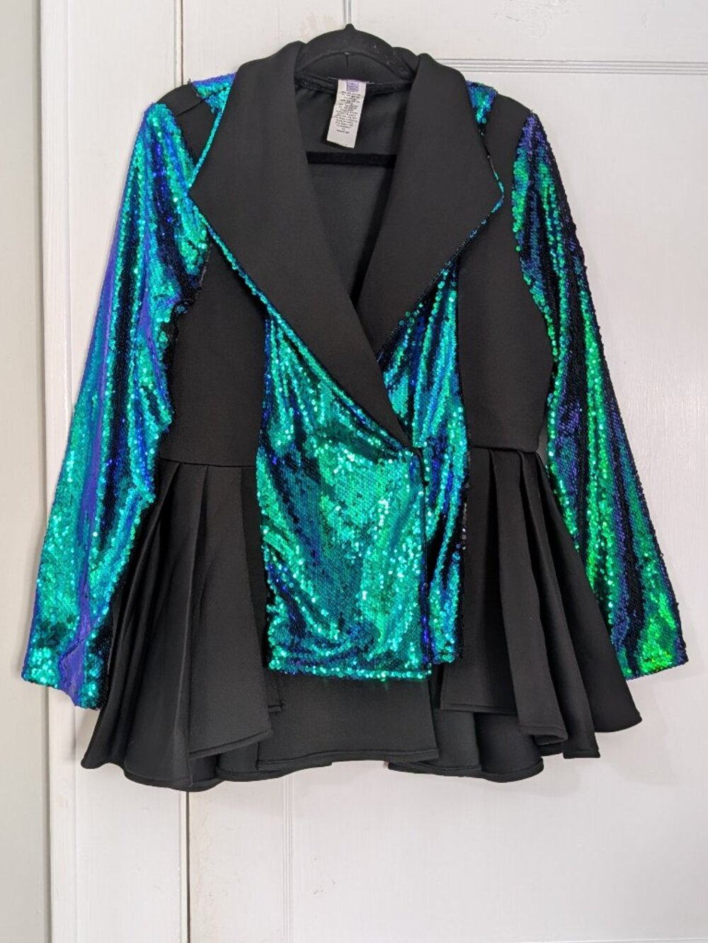 Eien Long Sleeve V Neck Sequin Detail Peplum Jacket Festival Glam Women's 1X
